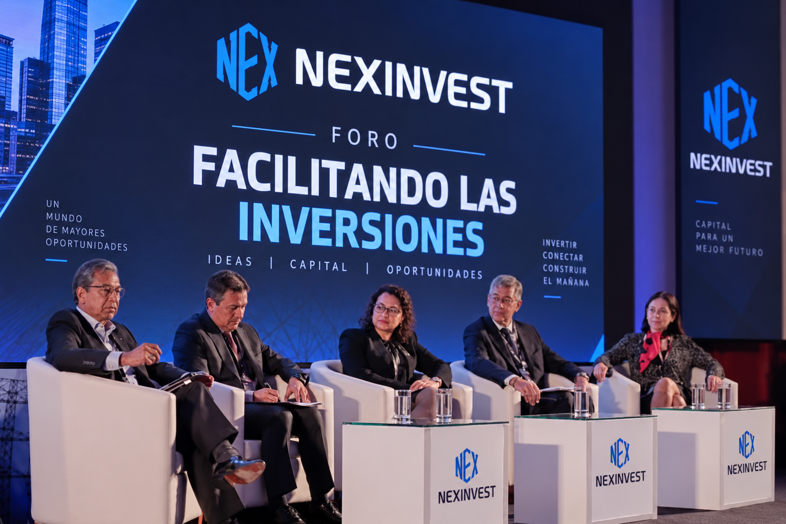 Panel de Nexinvest durante un foro de inversiones en Londres.